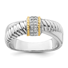 Sterling Silver Rhodium-plated with 14k Accent Polished CZ Twisted Ring - 3