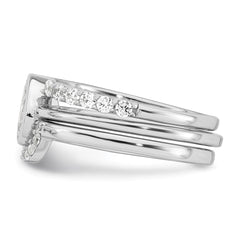 Sterling Silver Rhodium-plated Polished Pear Shape White CZ Ring with 2 Fitted CZ Bands Size 8 Three Ring Set