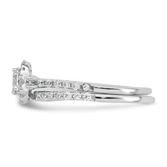 Sterling Silver Rhodium-plated Polished CZ 3-Stone Halo Size 6 Engagement Ring and Wedding Band Set