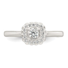 Sterling Silver Polished Round White CZ Cushion Halo Size 7 Ring