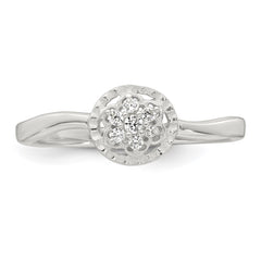 Sterling Silver Polished and Grooved White CZ Flower with Wavy Shank Size 8 Ring