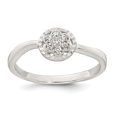 Sterling Silver Polished and Grooved White CZ Flower with Wavy Shank Size 7 Ring