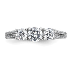 Sterling Silver Rhodium-plated Polished CZ Three Stone Split Shank Size 7 Ring