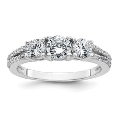 Sterling Silver Rhodium-plated Polished CZ Three Stone Split Shank Size 7 Ring
