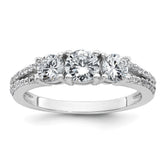 Sterling Silver Rhodium-plated Polished CZ Three Stone Split Shank Size 8 Ring