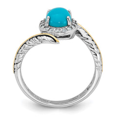 Sterling Silver Rhodium-plated with 14k Feather Accent Polished Reconstructed Turquoise Cabochon and White Topaz Ring - 3