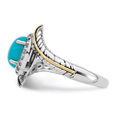 Sterling Silver Rhodium-plated with 14k Feather Accent Polished Reconstructed Turquoise Cabochon and White Topaz Ring - 3