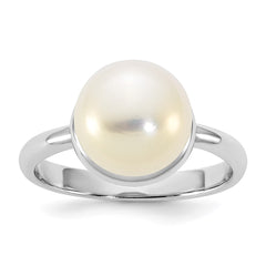 Sterling Silver Rhodium-plated 10-11mm Button White Freshwater Cultured Pearl Size 7 Ring