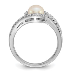 Sterling Silver Rhodium-plated Polished CZ and 6-7mm Freshwater Cultured Pearl Size 7 Ring