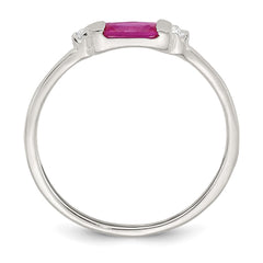 Sterling Silver Polished Red and White Rectangular CZ Size 7 Ring