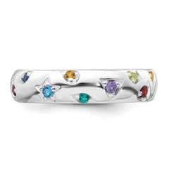 Sterling Silver Rhodium-plated Polished Multicolor CZ Geometric Shapes 5.00mm Band Size 6 Ring