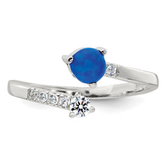 Sterling Silver Polished Opal and CZ Bypass Ring - 2