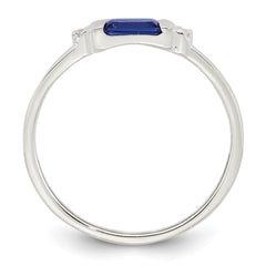 Sterling Silver Polished Blue and White Rectangular CZ Size 8 Ring