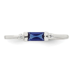 Sterling Silver Polished Blue and White Rectangular CZ Size 6 Ring