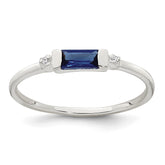 Sterling Silver Polished Blue and White Rectangular CZ Size 8 Ring