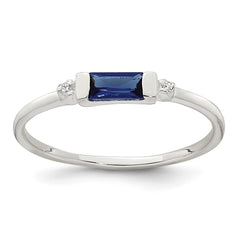 Sterling Silver Polished Blue and White Rectangular CZ Size 7 Ring