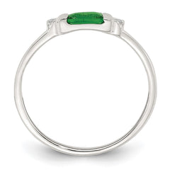 Sterling Silver Polished Green and White Rectangular CZ Size 6 Ring