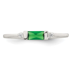 Sterling Silver Polished Green and White Rectangular CZ Size 6 Ring