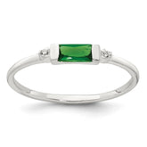 Sterling Silver Polished Green and White Rectangular CZ Size 7 Ring