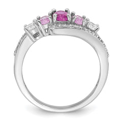 Sterling Silver Rhodium-plated Polished Pink CZ 5-Stone Size 6 Ring