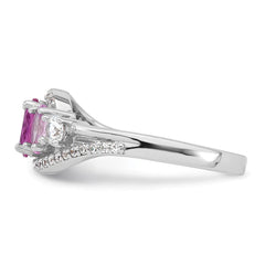 Sterling Silver Rhodium-plated Polished Pink CZ 5-Stone Size 6 Ring