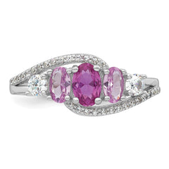 Sterling Silver Rhodium-plated Polished Pink CZ 5-Stone Size 6 Ring