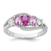 Sterling Silver Rhodium-plated Polished Pink CZ 5-Stone Size 6 Ring
