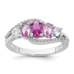 Sterling Silver Rhodium-plated Polished Pink CZ 5-Stone Size 6 Ring