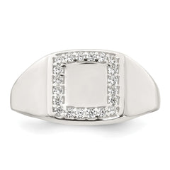 Sterling Silver Polished White CZ Square Border Size 9 Mens Signet Ring
