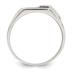 Sterling Silver Polished Black Enameled and White CZ Size 10 Mens Signet Ring