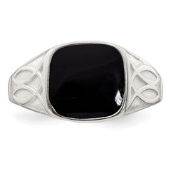 Sterling Silver Polished and Textured Black Enameled Size 9 Mens Signet Ring