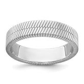 Sterling Silver Rhodium-plated Polished and Textured 5.00mm Band Size 11 Mens Ring