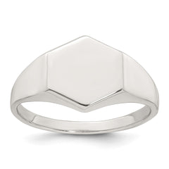 Sterling Silver Polished 12.2mm x 11.4mm Hexagon Closed Back Size 9 Mens Signet Ring