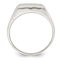 Sterling Silver Polished and Grooved White CZ Square Size 9 Mens Ring