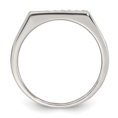 Sterling Silver Polished White CZ Rectangular Size 9 Mens Ring