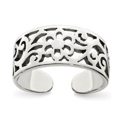 Sterling Silver Antiqued Floral Toe Ring - 3