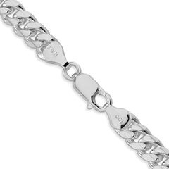 Sterling Silver Rhodium-plated 7mm Domed w/ Side D/C Curb Chain - 6