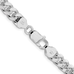 Sterling Silver Rhodium-plated 7.35mm Domed w/ Side D/C Curb Chain - 5