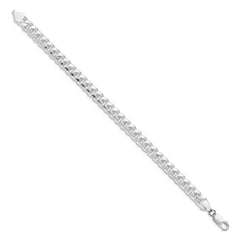 Sterling Silver Rhodium-plated 7.35mm Domed w/ Side D/C Curb Chain - 3
