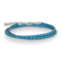 Sterling Silver Reflections Blue Leather Rhodium-plated 14 inch with a 2 inch extention Choker/Wrap Bracelet