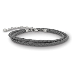 Sterling Silver Reflections Gray Leather Rhodium-plated 14 inch with a 2 inch extention Choker/Wrap Bracelet