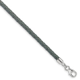 Sterling Silver Reflections Gray Leather Rhodium-plated 14 inch with a 2 inch extention Choker/Wrap Bracelet