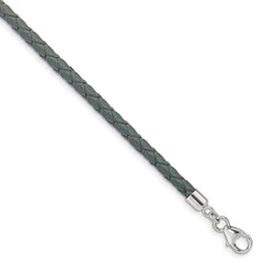 Sterling Silver Reflections Gray Leather Rhodium-plated 14 inch with a 2 inch extention Choker/Wrap Bracelet