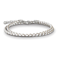 Sterling Silver Reflections White Leather Rhodium-plated 14 inch with a 2 inch extention Choker/Wrap Bracelet