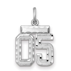 Sterling Silver Rhodium-plated Small Diamond-cut #05 Charm