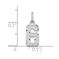 Sterling Silver Rhodium-plated Diamond-cut #6 Charm
