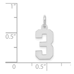 Sterling Silver/Rhodium-plated Polished Number 3 Charm - 3