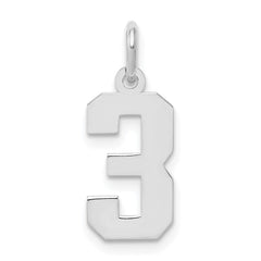 Sterling Silver/Rhodium-plated Polished Number 3 Charm - 3