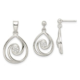 Sterling Silver CZ in Teardrop Pendant and Earrings Set