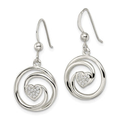 Sterling Silver CZ Heart in Circle Pendant and Earrings Set